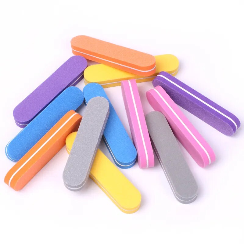 50Pcs Mix Color Mini Nail File Buffers Sponge 100/180 Grit Double Sided Sanding Block Gel Polishing Foam Manicure Nail Art Files