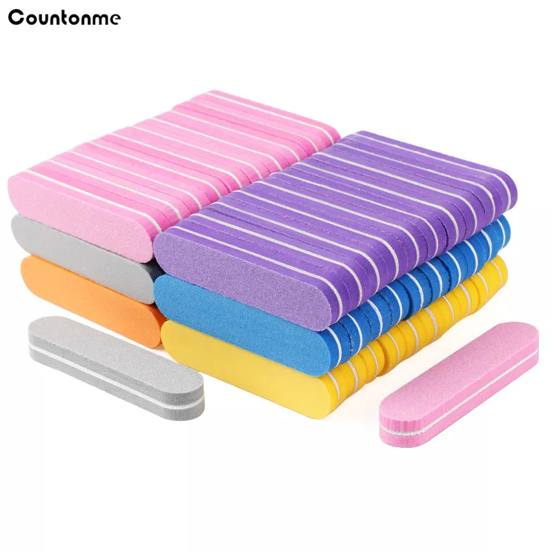 50Pcs Mix Color Mini Nail File Buffers Sponge 100/180 Grit Double Sided Sanding Block Gel Polishing Foam Manicure Nail Art Files